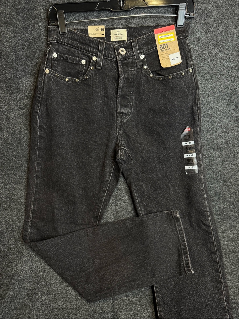 New 26x30 Levi's 501 Original Fit Womens Black Straight high rise Jeans
